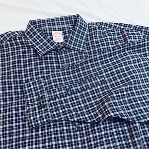 Brooks Brothers long sleeve button down cotton plaid shirt navy blue pink XXL